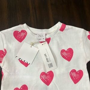 Zara Kids White Tee with Pink Heart Pattern